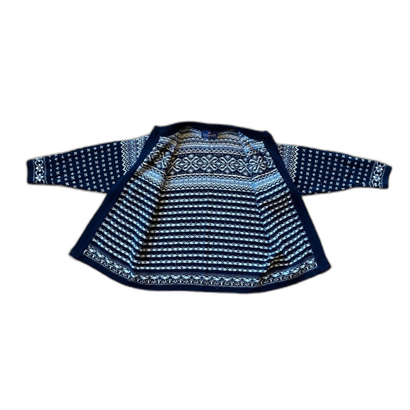 Nordstrikk Blue 100% Wool Norway Fair Isles Open Cardigan Top Women's Size Large - Picture 4 of 11